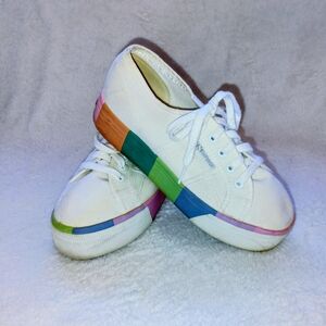 Superga White Sneakers with Rainbow Soles
